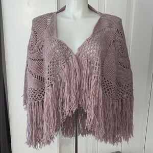 Hand Crafted purple Crochet Fringe Poncho boho spring shall